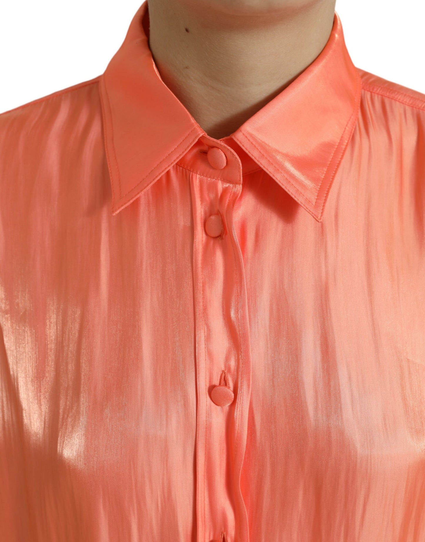 Peach Long Sleeve Button Down Blouse Top