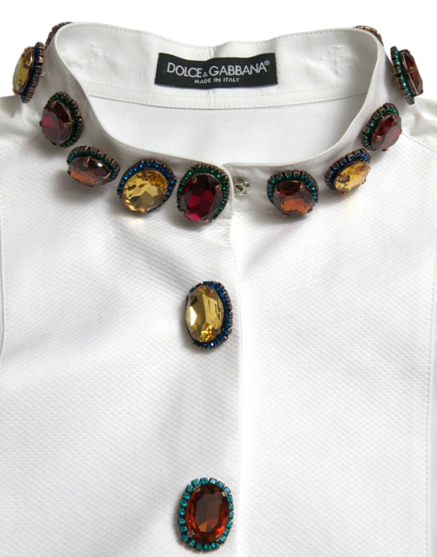 White Cotton Crystals Embellished Shirt Top