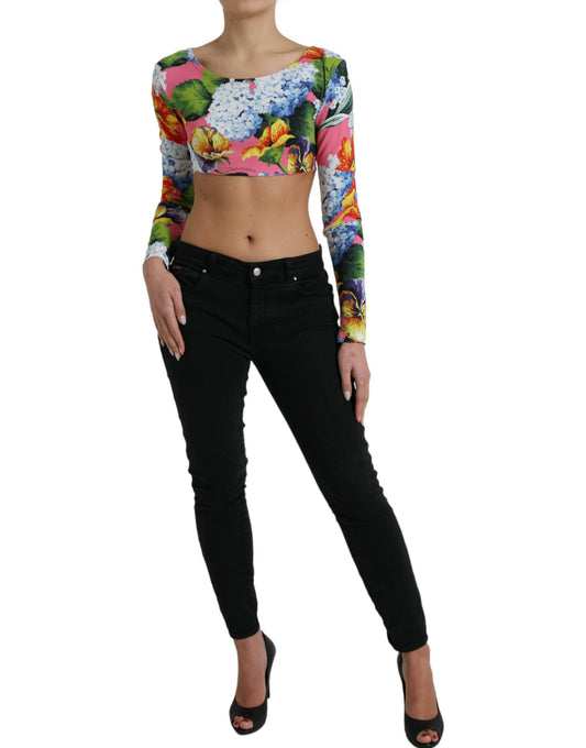 Multicolor Floral Long Sleeves Cropped Top