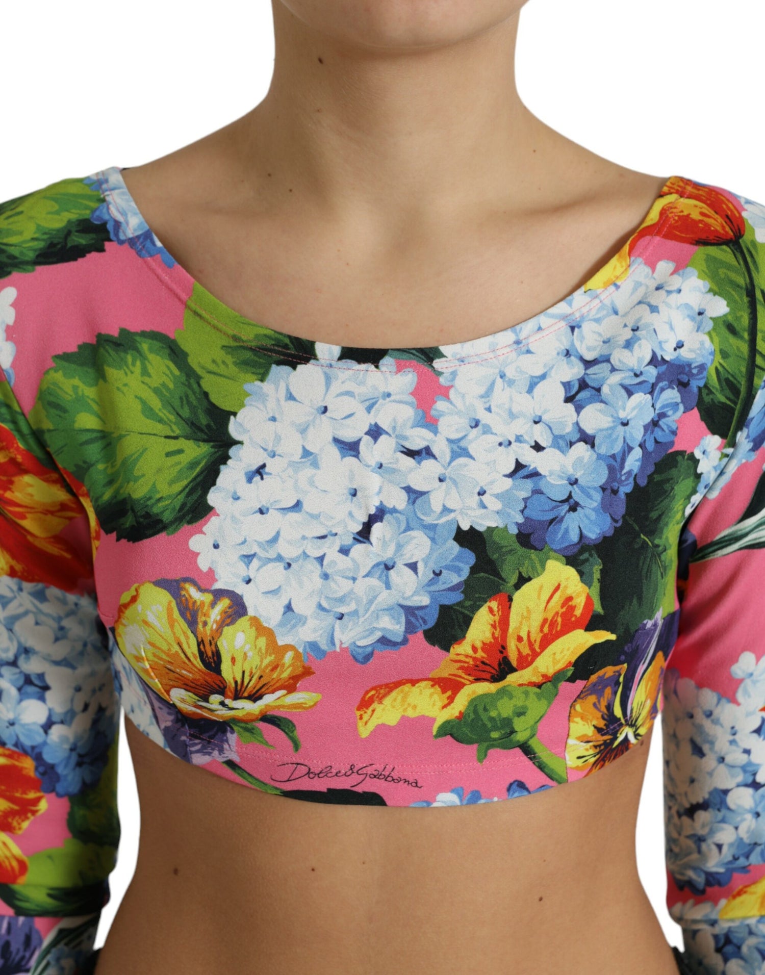 Multicolor Floral Long Sleeves Cropped Top