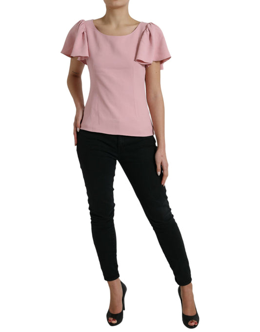 Pink Short Sleeves Round Neck Blouse Top