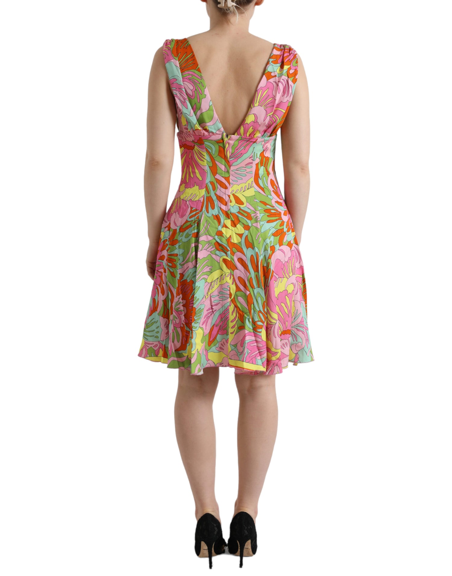 Multicolor Floral Silk A-Line Dress