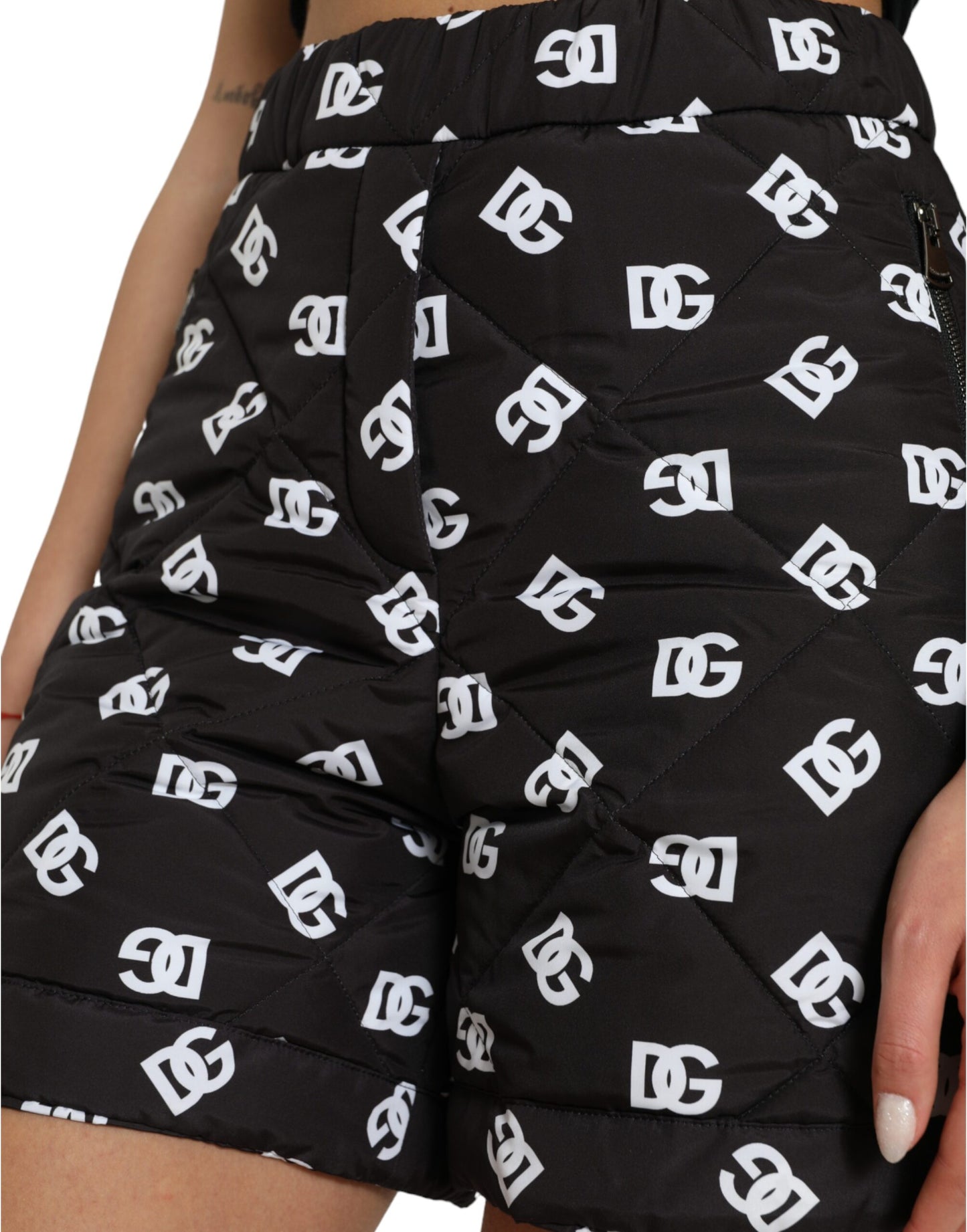 Black Nylon Logo High Waist Bermuda Shorts