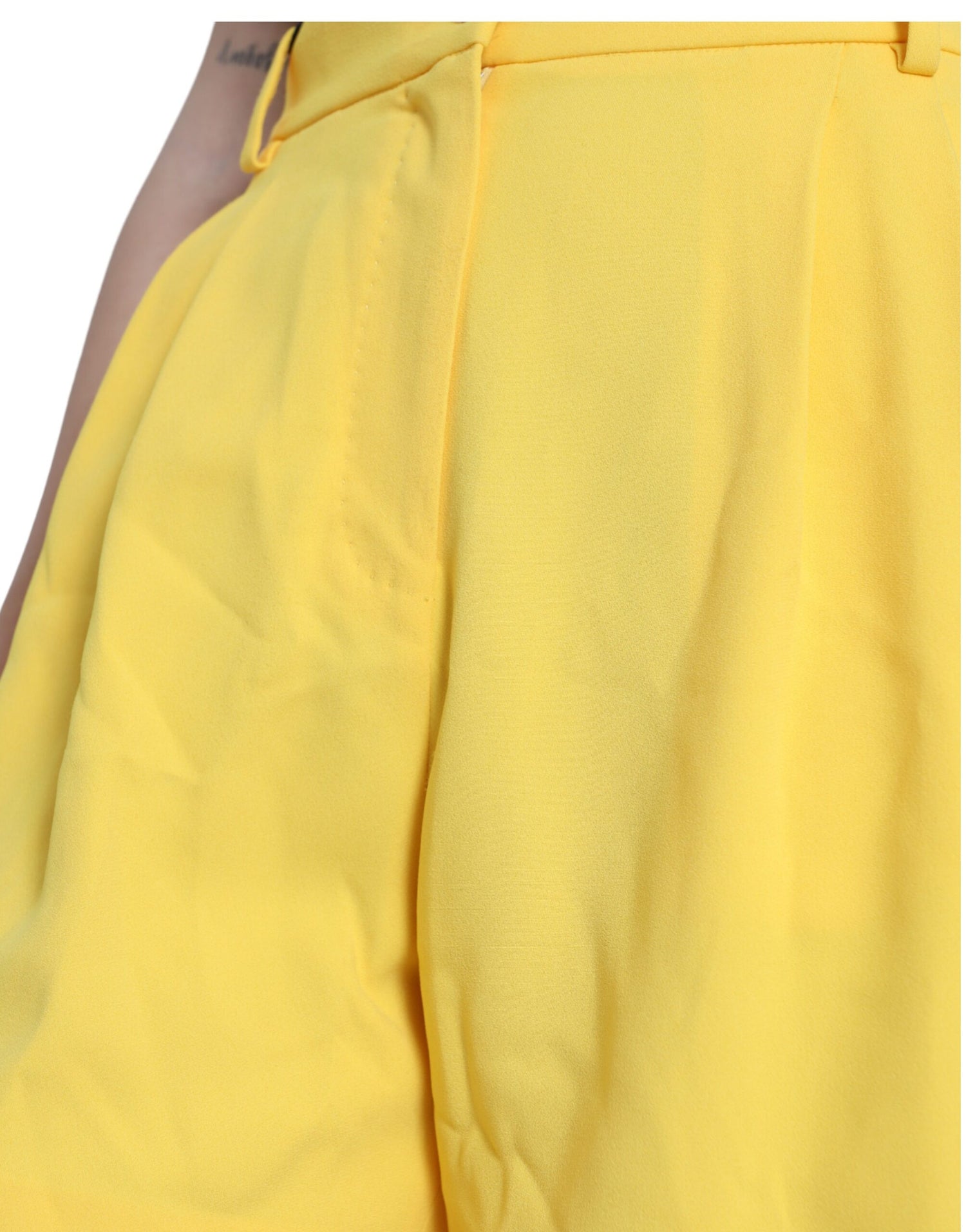 Yellow Viscose High Waist Bermuda Shorts