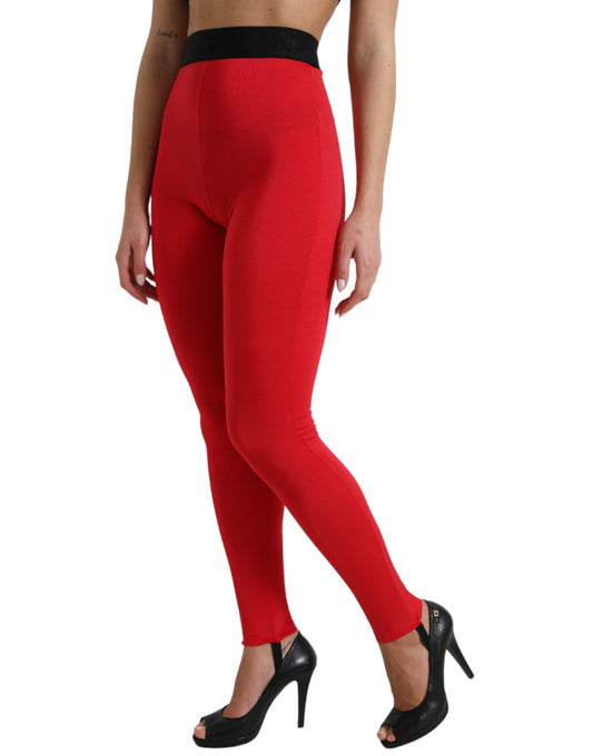 Red Nylon DG Logo Slim Leggings Pants