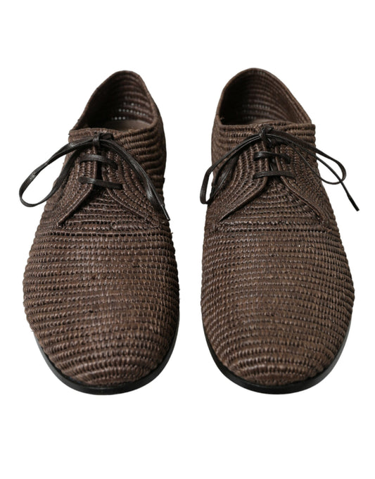 Brown Raffia Lace Up Derby Dress Shoes