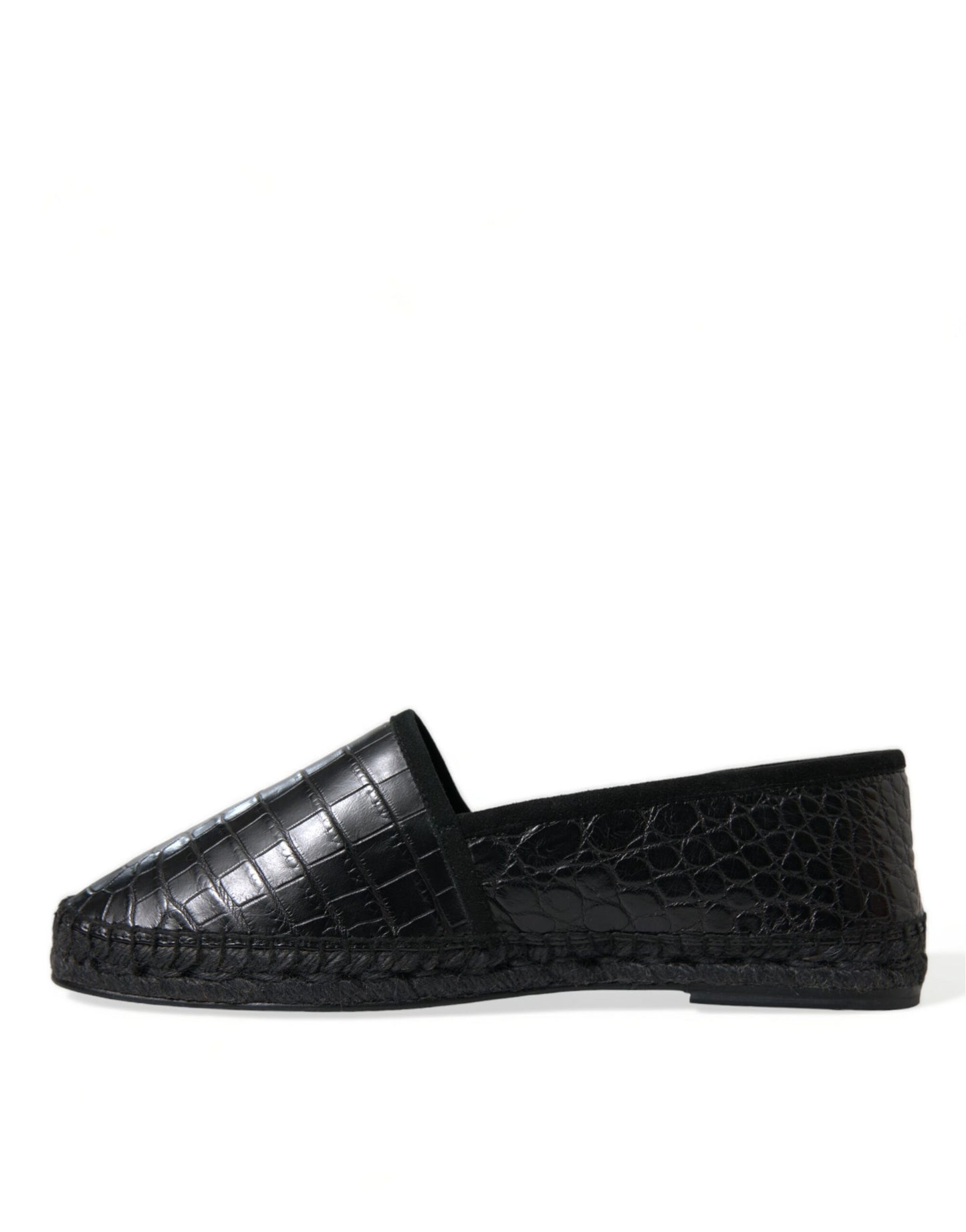 Black Exotic Leather Espadrilles Slip On Shoes