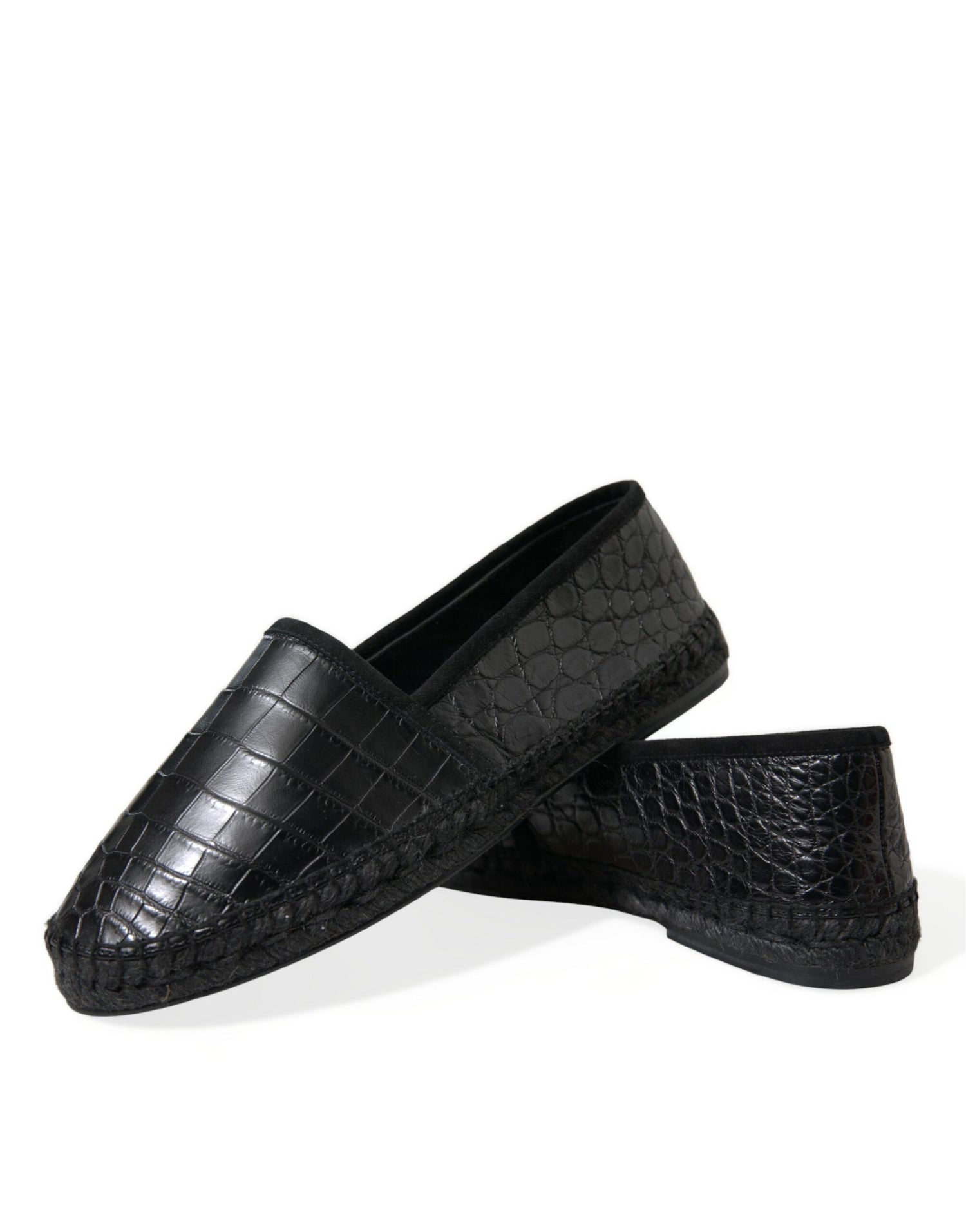 Black Exotic Leather Espadrilles Slip On Shoes