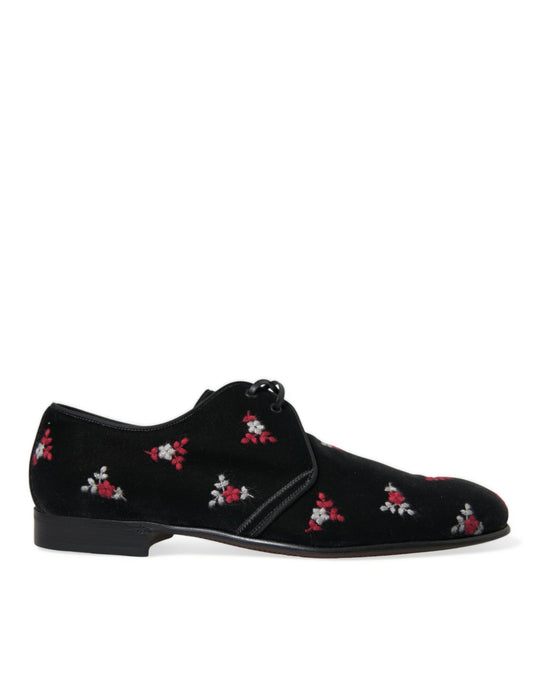 Black Floral Velvet Formal Dress Shoes