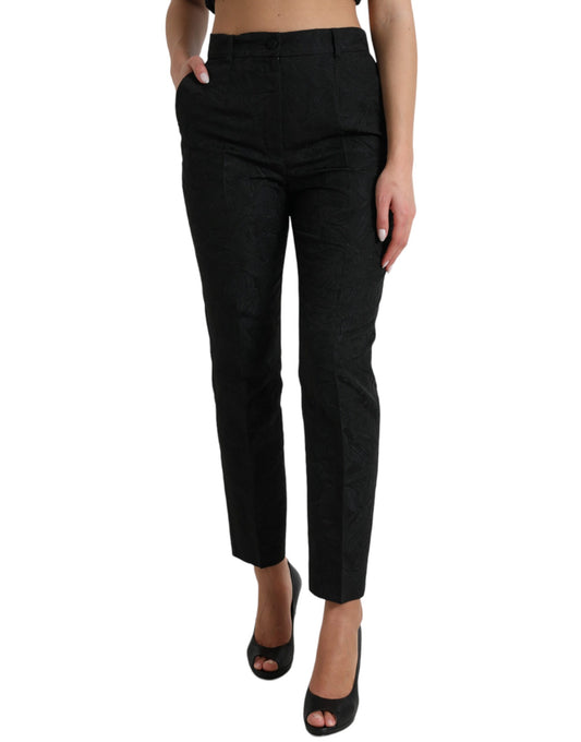 Black Polyester High Waist Tapered Pants