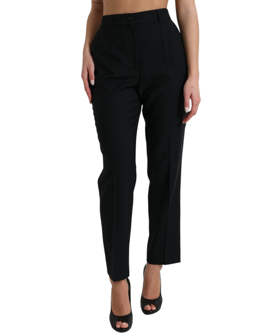 Black Wool High Waist Straight Pants