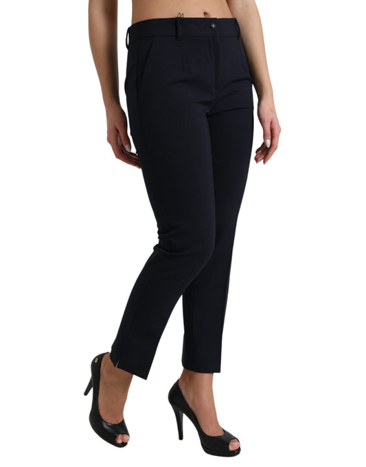 Blue Mid Waist Tapered Cropped Pants