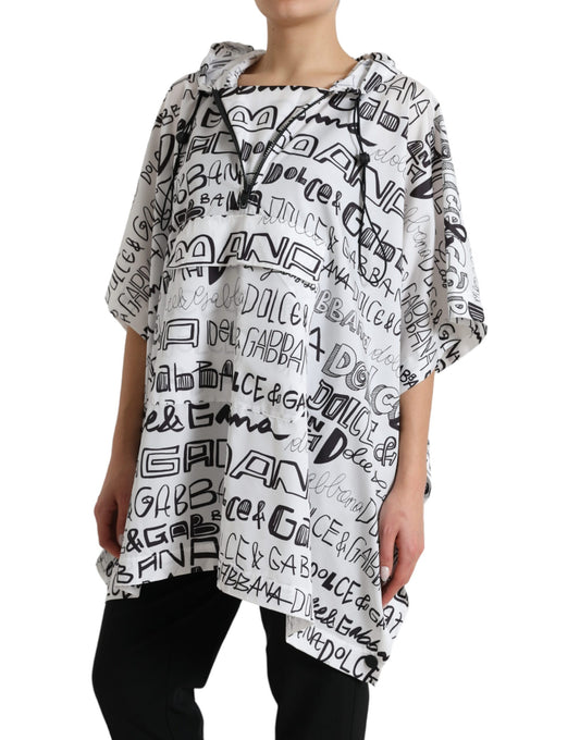 White Logo Print Hooded Blouson T-shirt Top