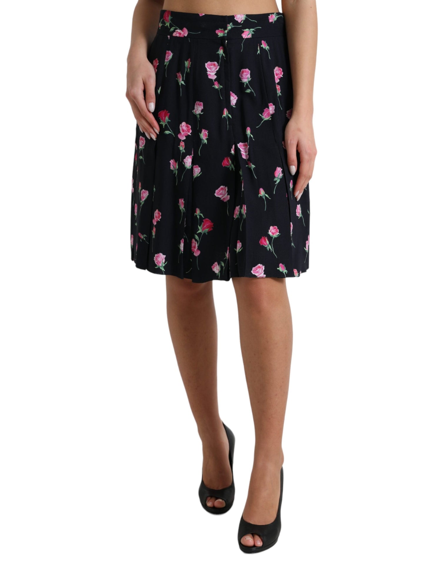 Black Rose High Waist A-line Knee Length Skirt