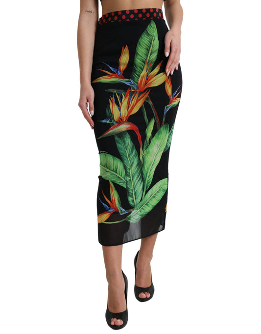 Black Strelitzia High Waist Pencil Cut Skirt