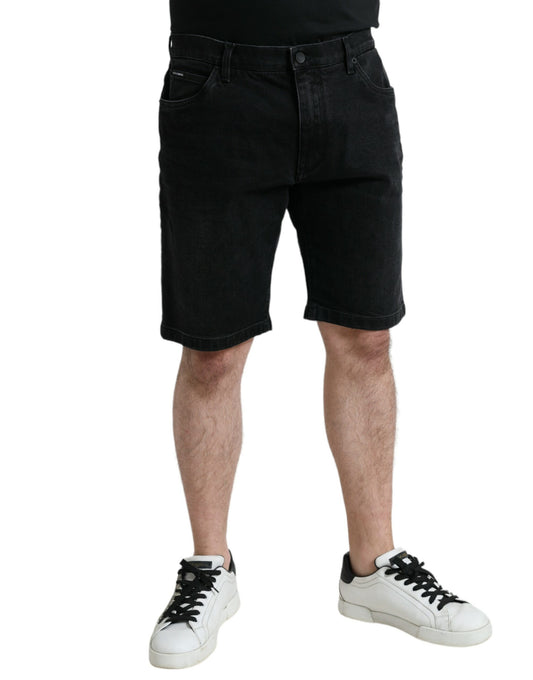 Black Cotton Stretch Bermuda Denim Shorts