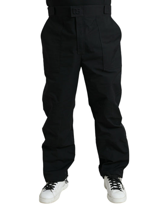 Black Polyester Logo Straight Pants