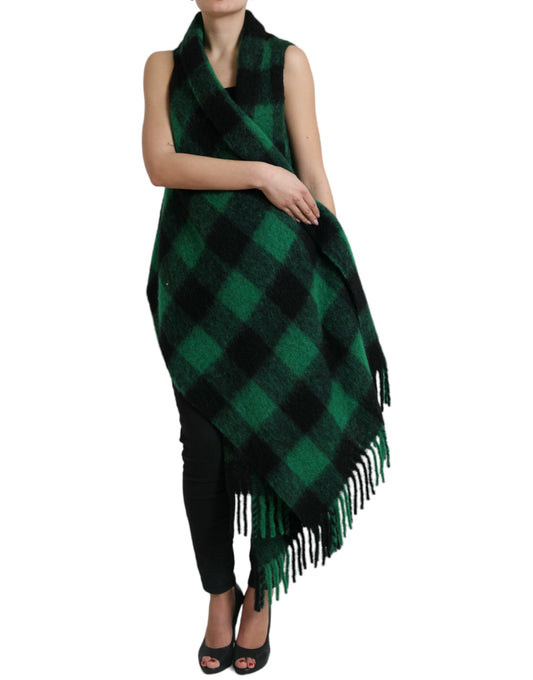 Black Green Buffalo Check Poncho Coat Jacket