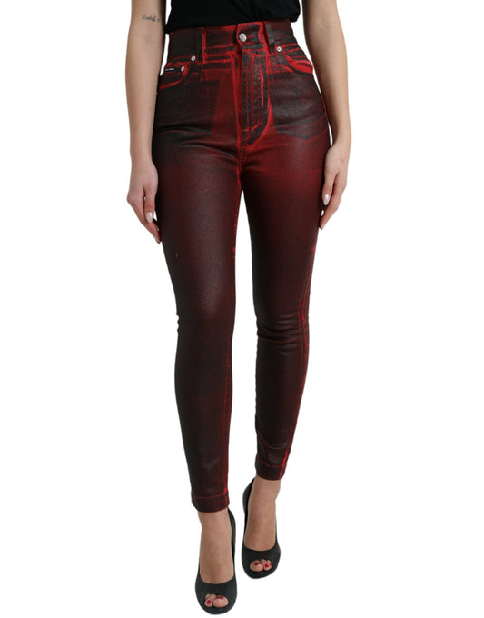 Black Red Ombre Cotton Skinny Denim Jeans