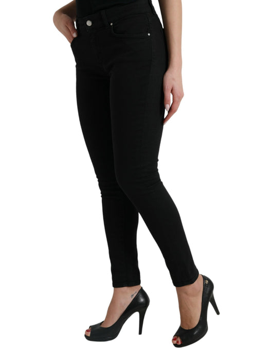 Black Cotton Mid Waist Skinny Denim Jeans