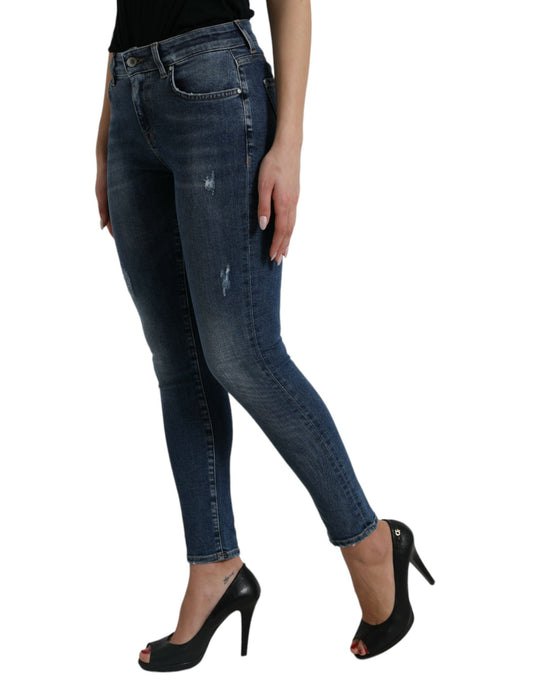 Dark Blue Washed Skinny Mid Waist Denim Jeans