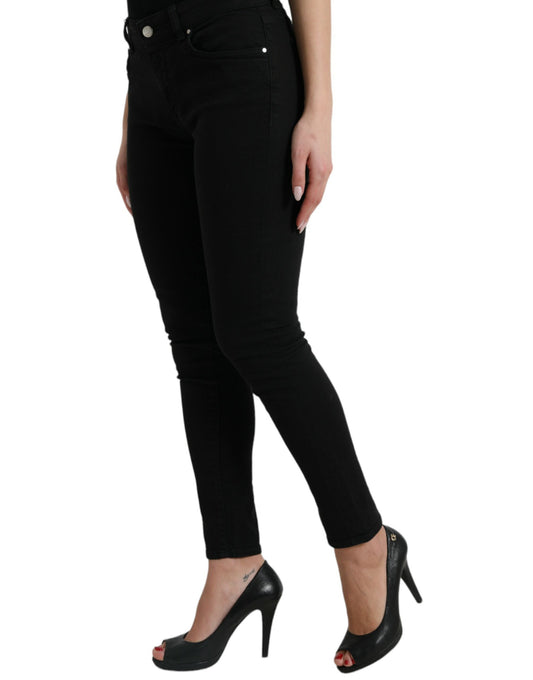 Black Cotton Mid Waist Skinny Denim Jeans