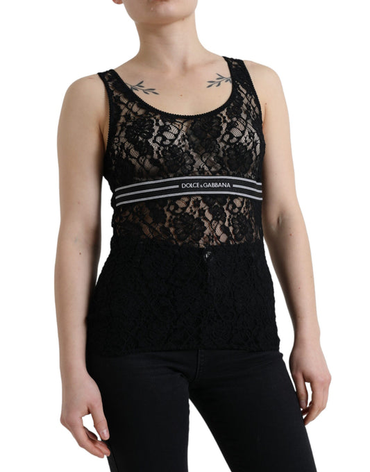 Elegant Lace Tank Top with Logo Stripe