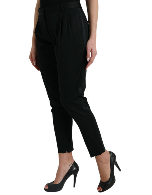 Black Wool High Waist Cropped Tapered Pants