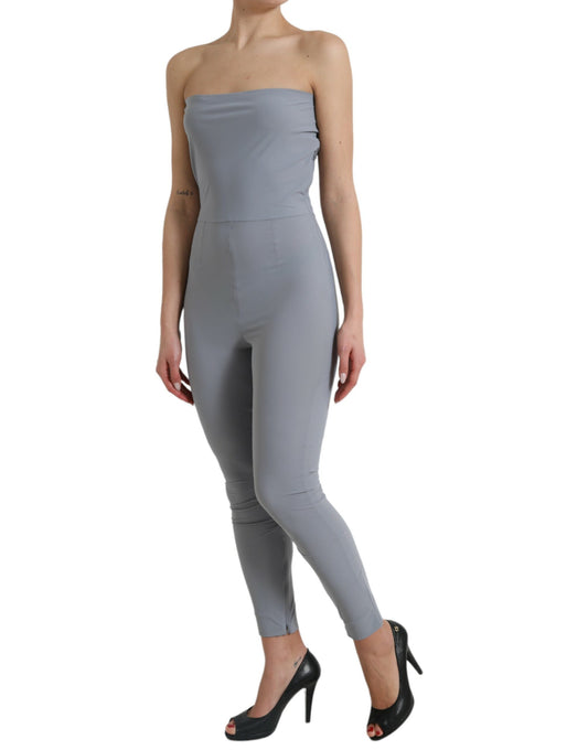 Gray Nylon Strapless Bodycon Jumpsuit Dress