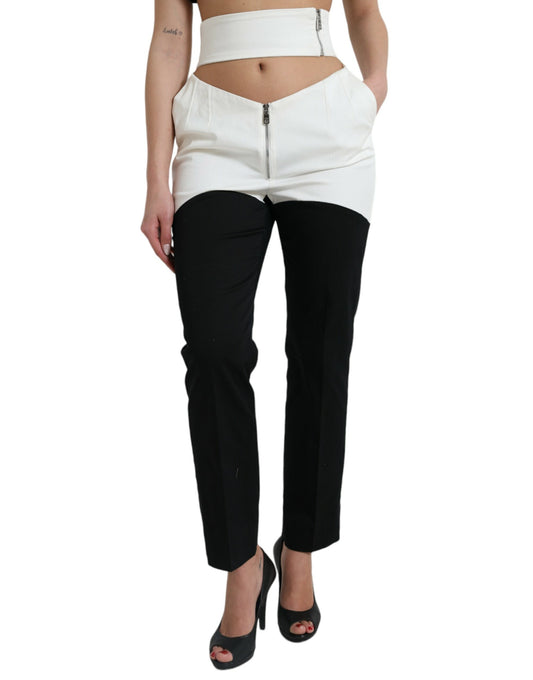 Black White Cotton Cut Out Waist Tapered Pants