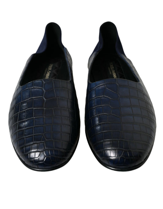 Blue Crocodile Leather Loafers Slip On Shoes