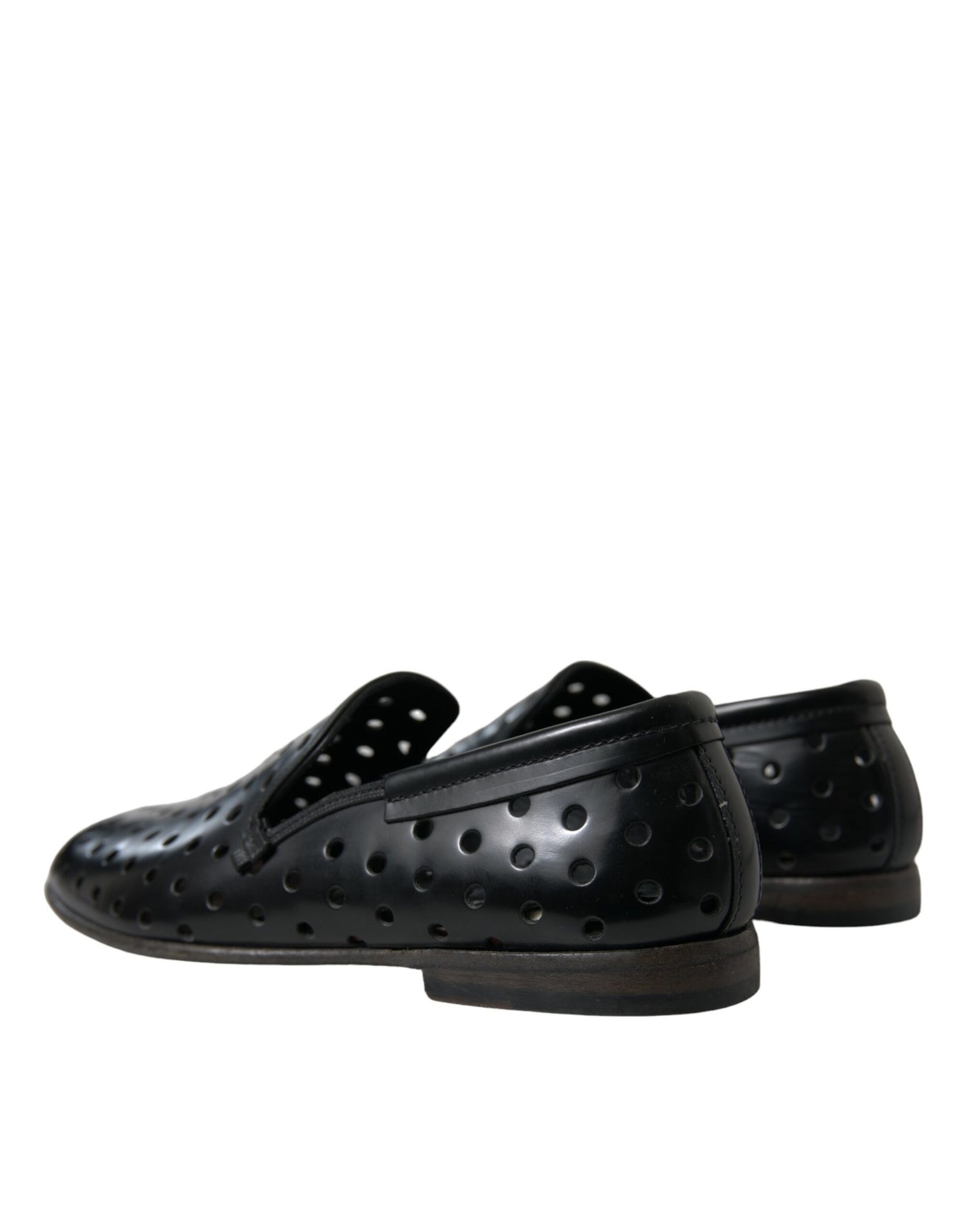 Black Leather Perforated Loafers Shoes