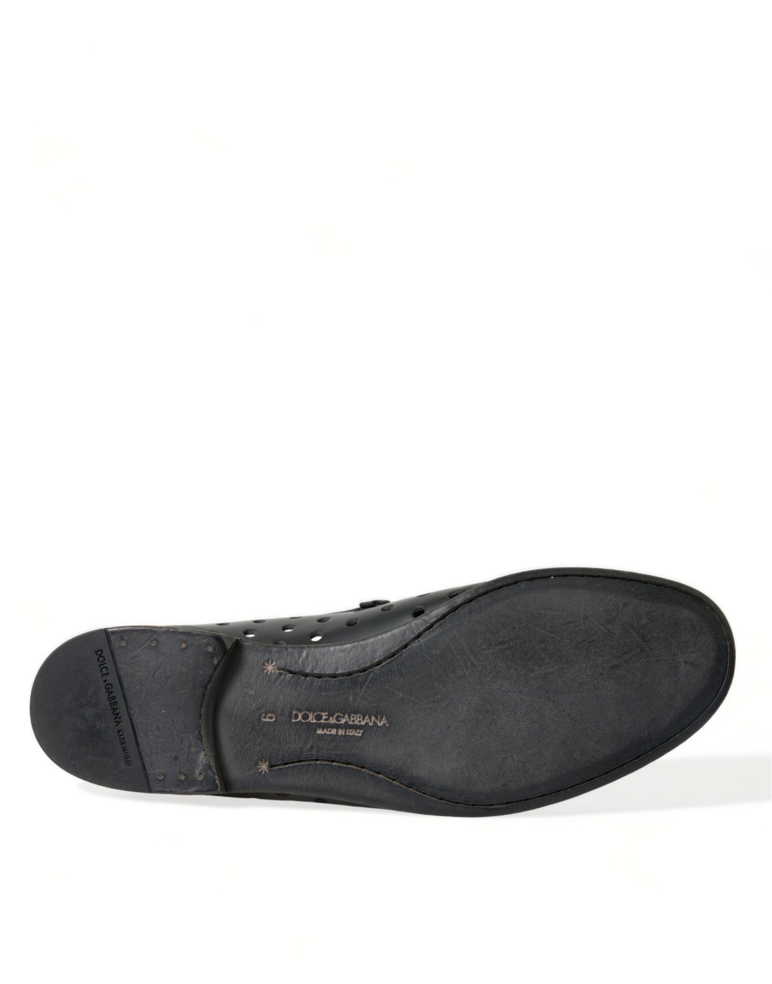 Black Leather Perforated Loafers Shoes