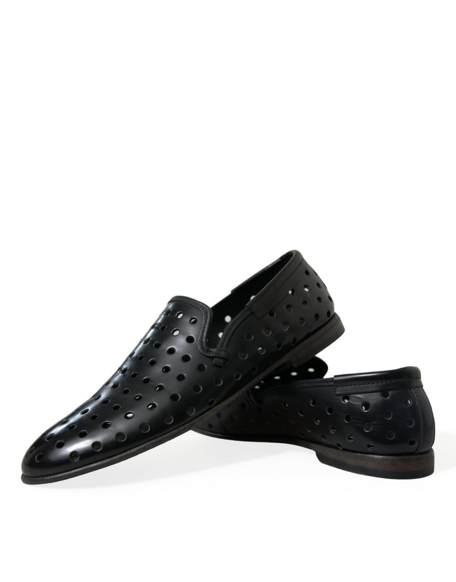 Black Leather Perforated Loafers Shoes