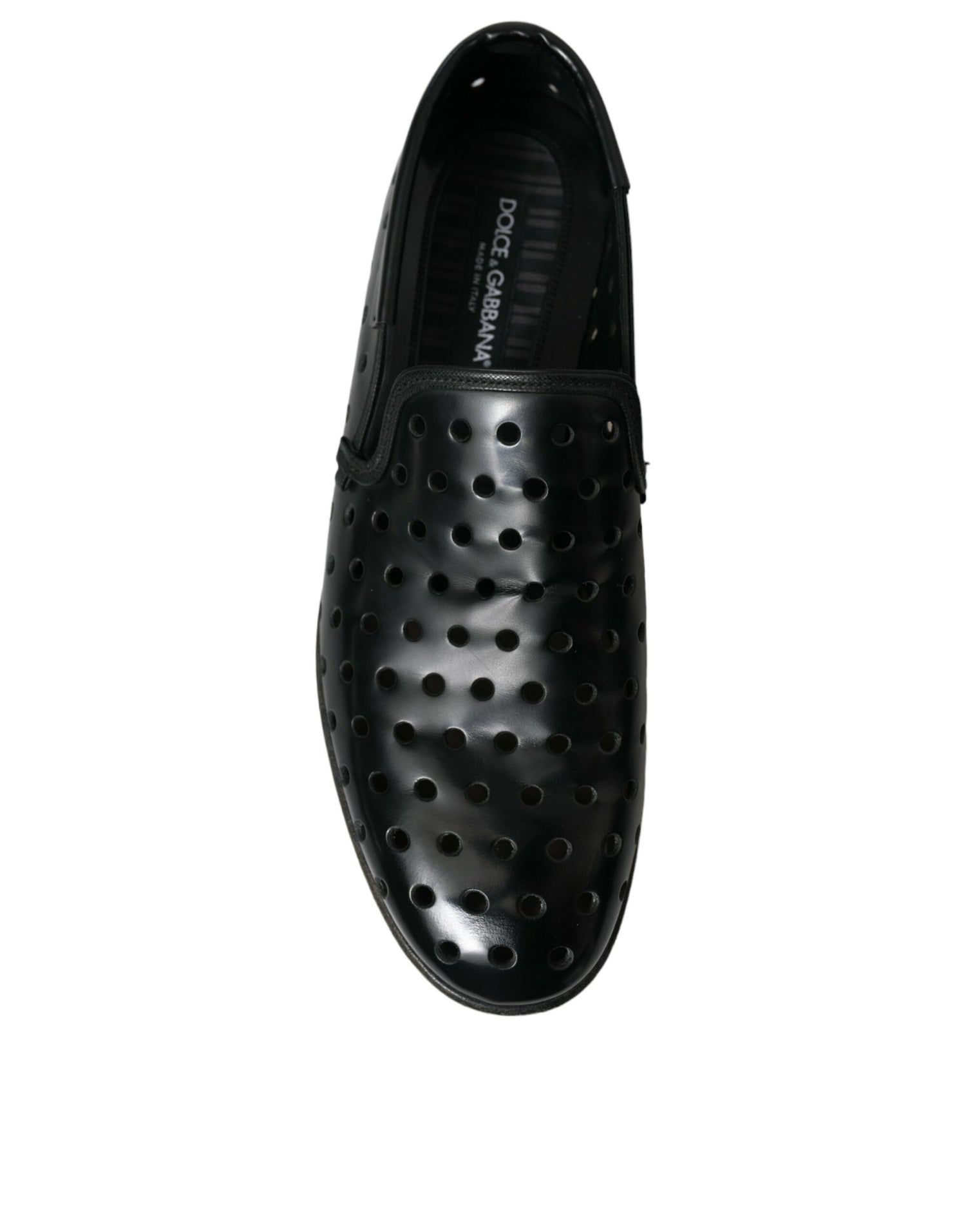 Black Leather Perforated Loafers Shoes