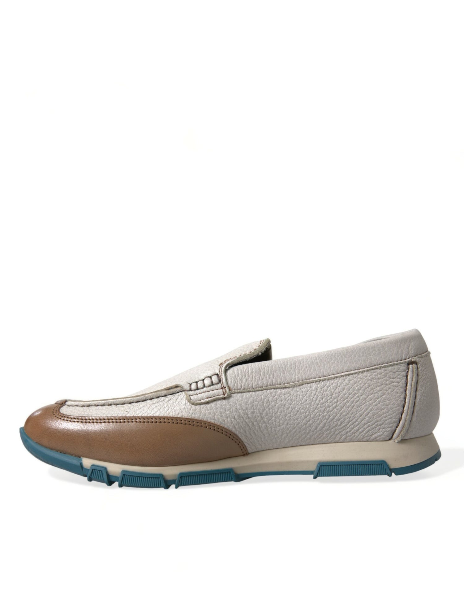 White Brown Leather Slip On Men Moccasin Shoes