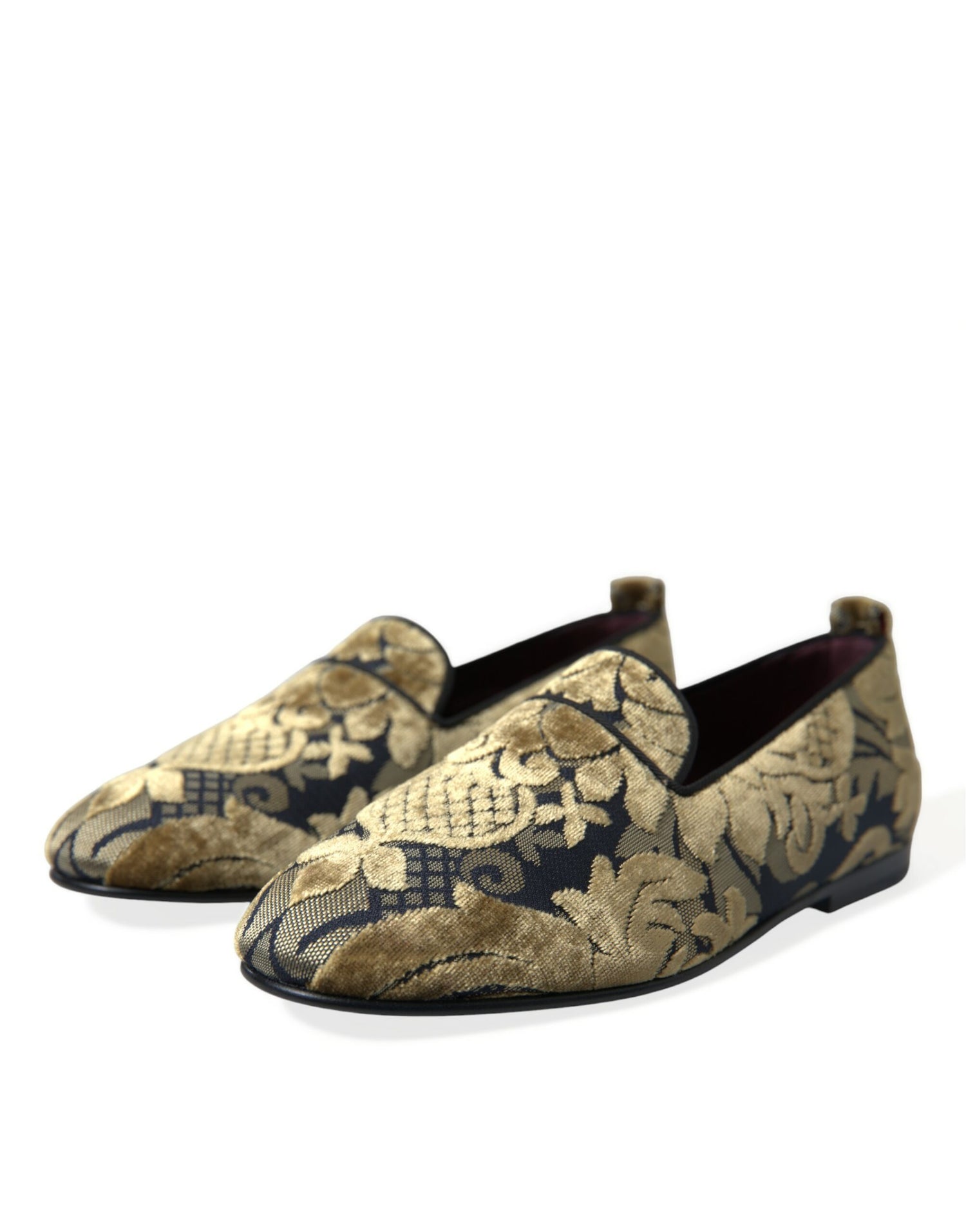 Gold Velvet Brocade Smoking Slipper Dress Shoes