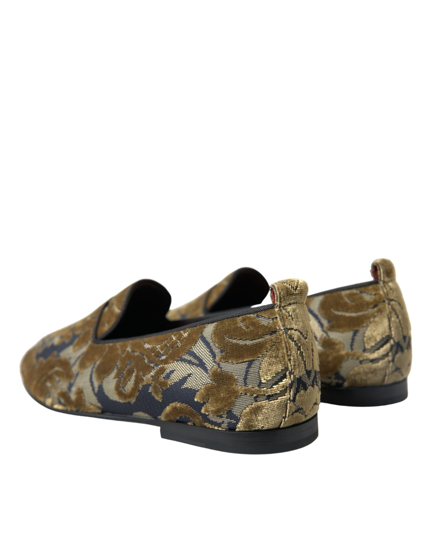 Gold Velvet Brocade Smoking Slipper Dress Shoes