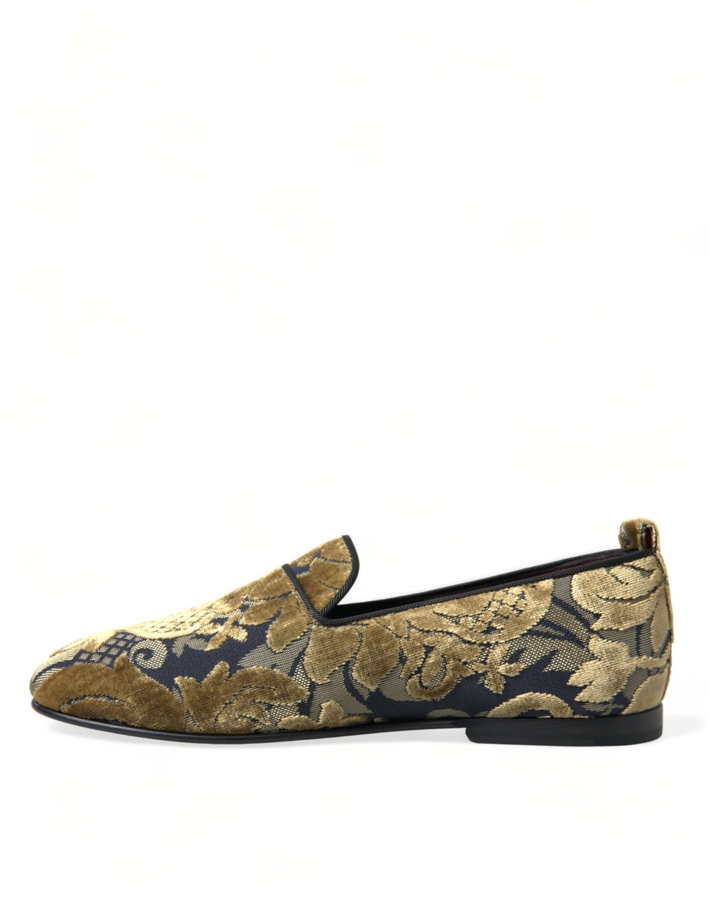 Gold Velvet Brocade Smoking Slipper Dress Shoes