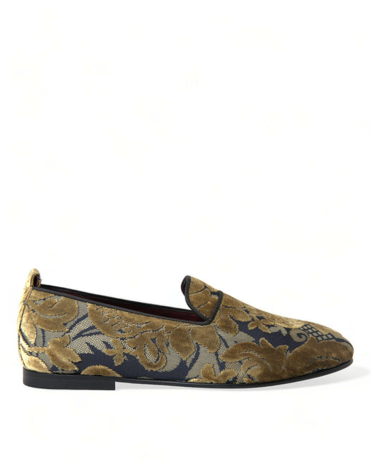 Gold Velvet Brocade Smoking Slipper Dress Shoes