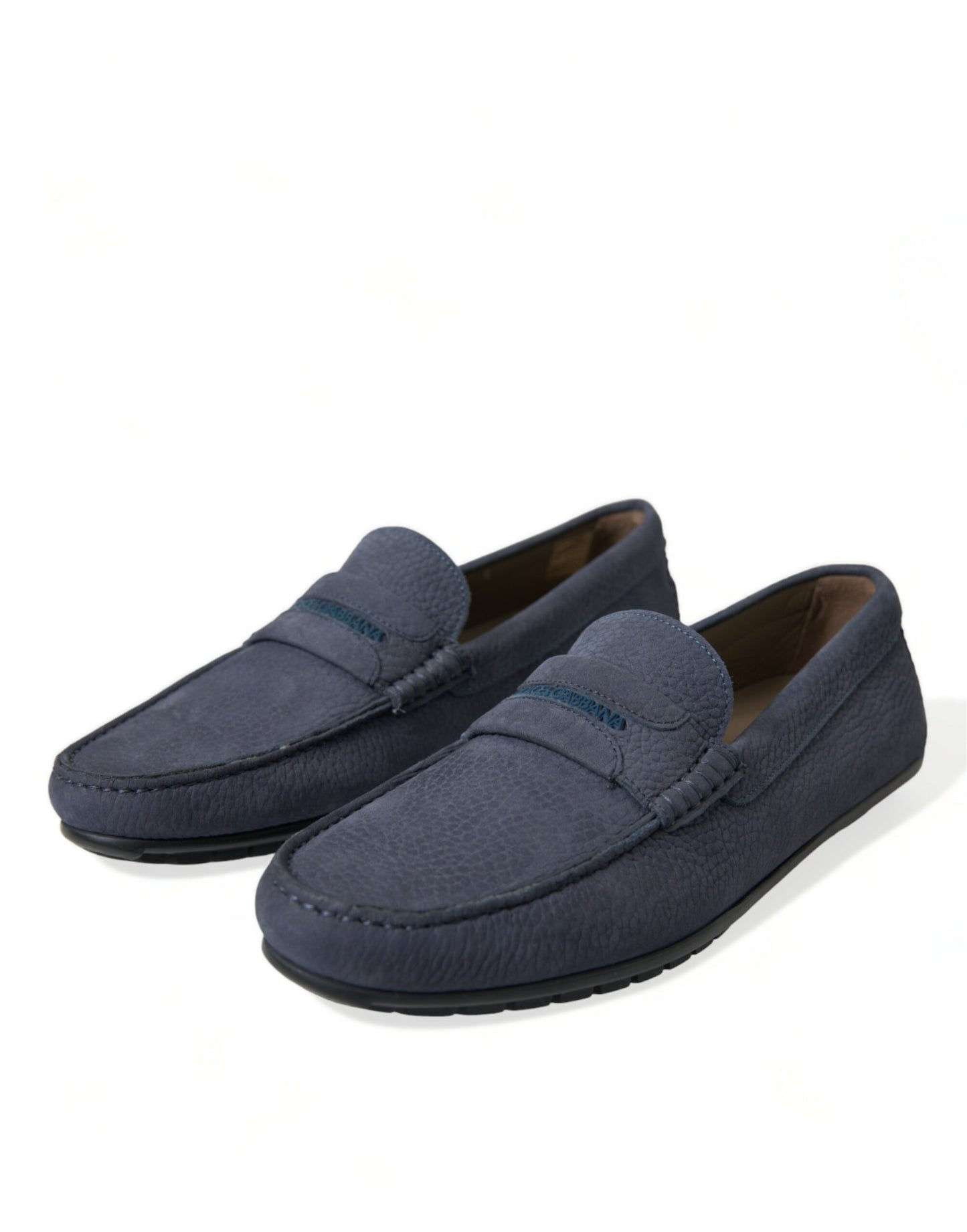 Blue Calfskin Leather Slip On Moccasin Shoes