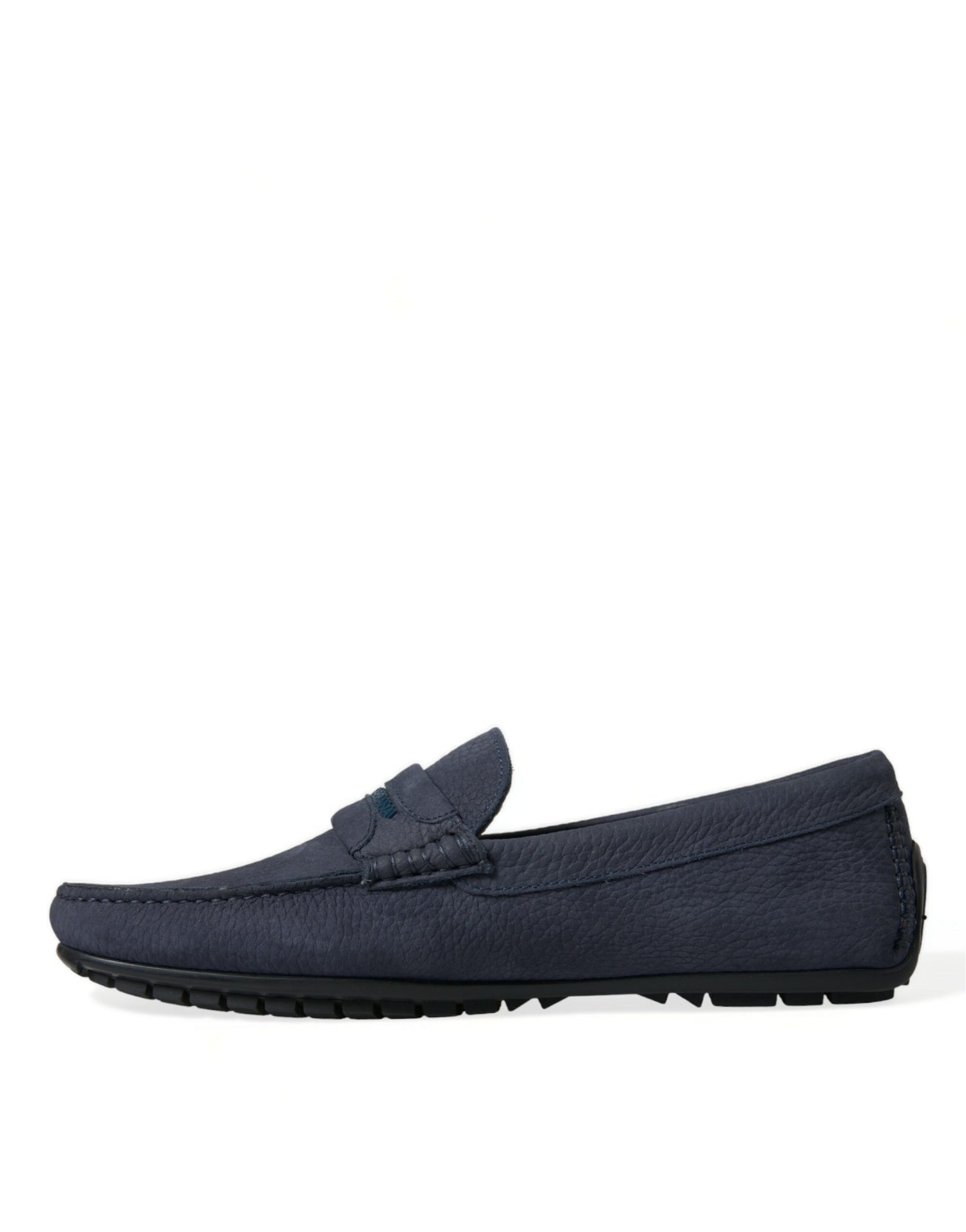 Blue Calfskin Leather Slip On Moccasin Shoes