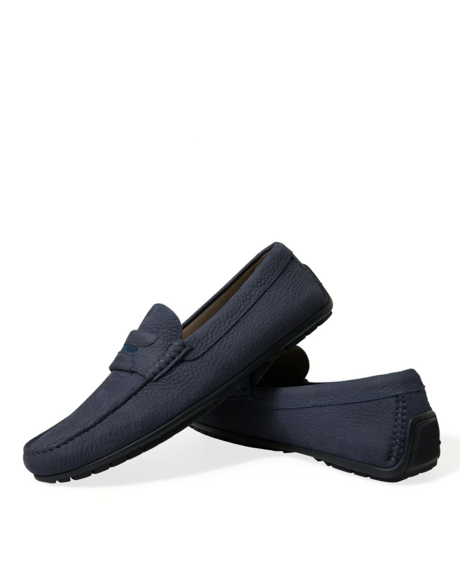 Blue Calfskin Leather Slip On Moccasin Shoes