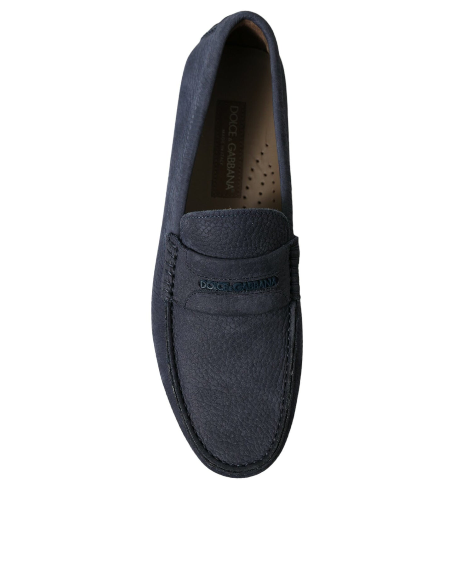 Blue Calfskin Leather Slip On Moccasin Shoes