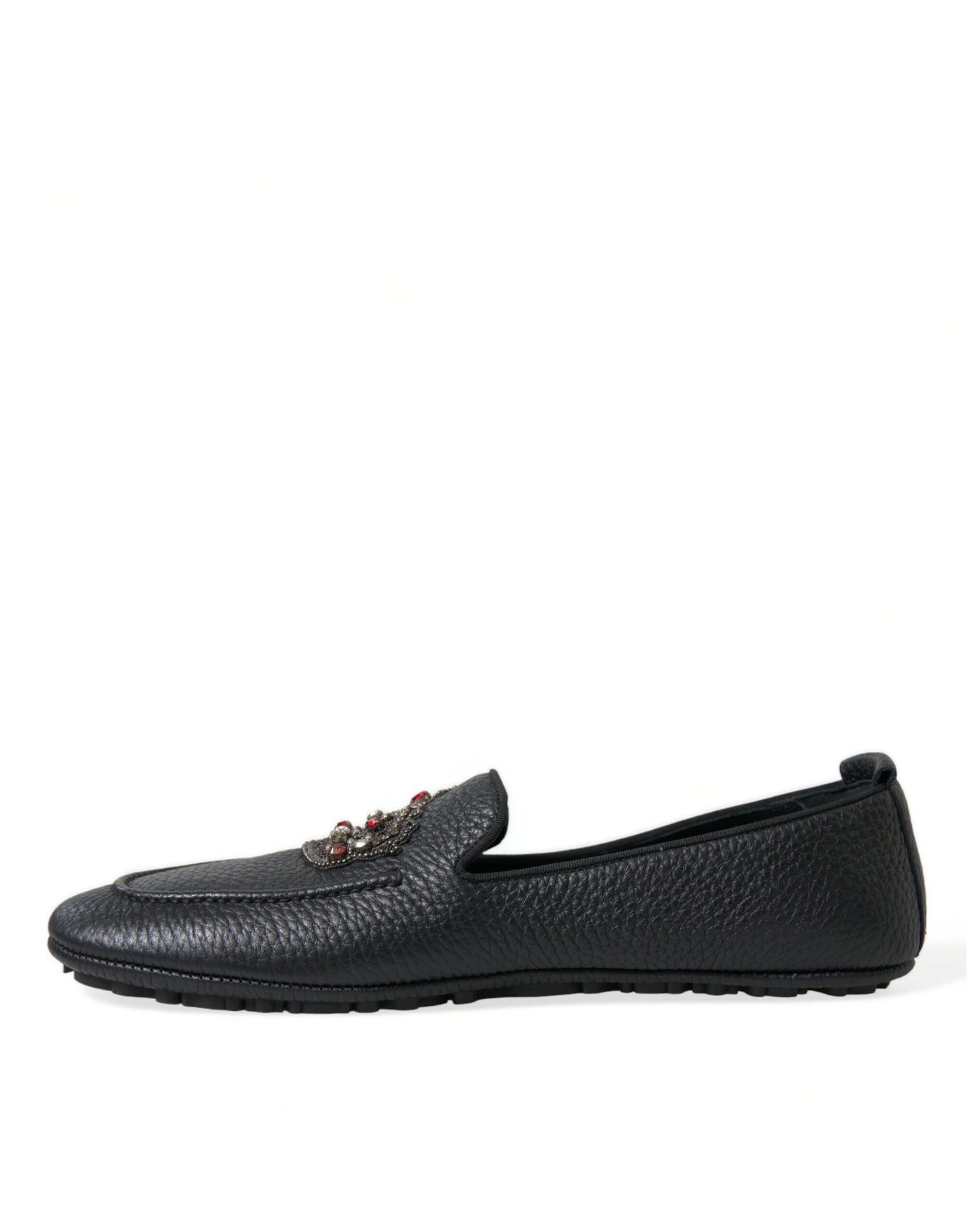 Black Leather Crystal Embellished Loafers Dress Shoes