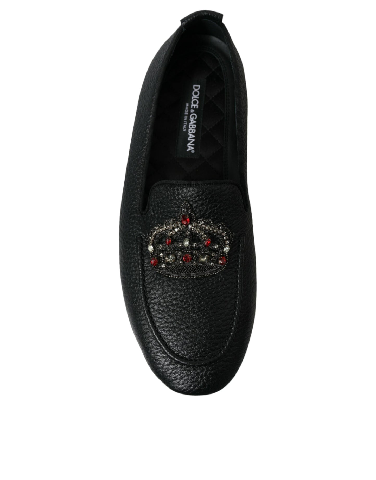 Black Leather Crystal Embellished Loafers Dress Shoes