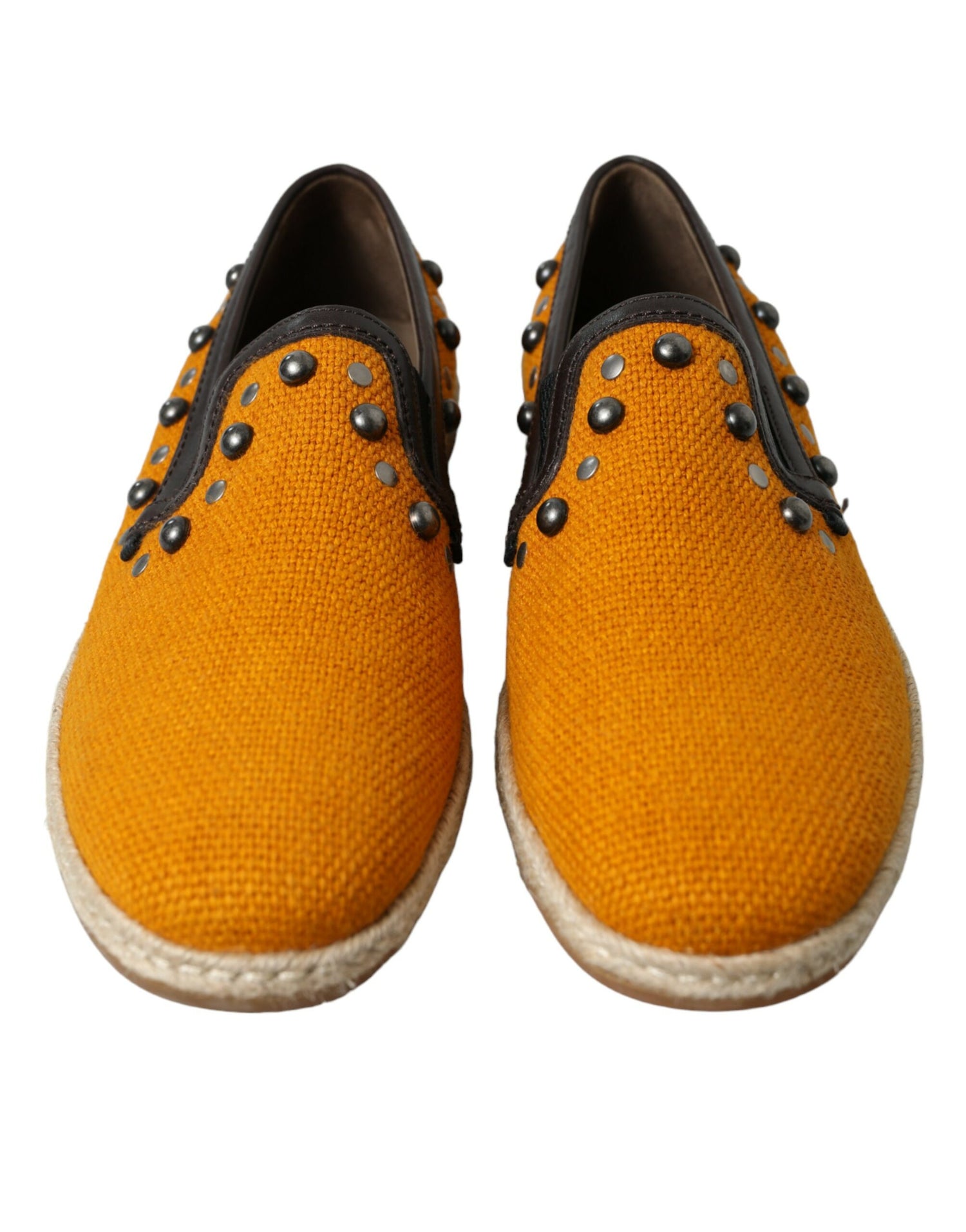 Orange Linen Leather Studded Loafers Shoes