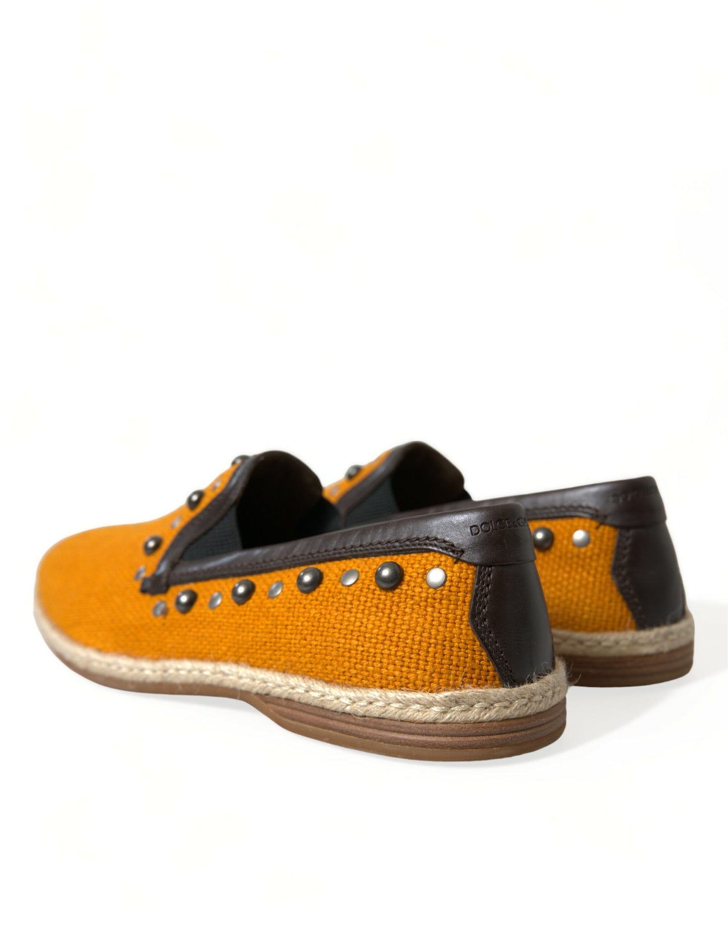 Orange Linen Leather Studded Loafers Shoes