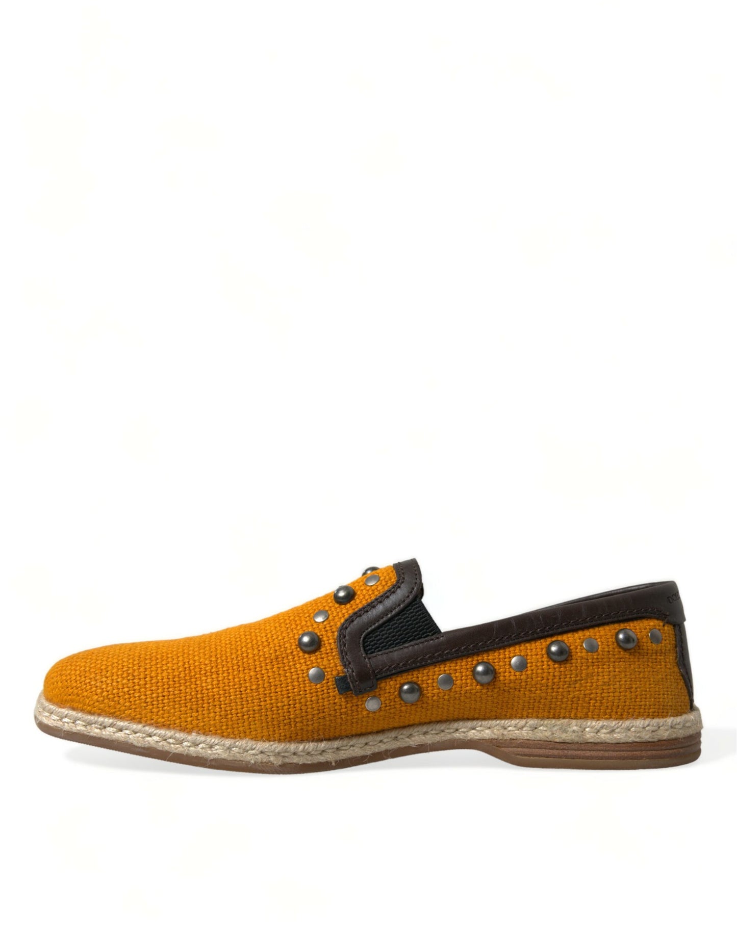 Orange Linen Leather Studded Loafers Shoes