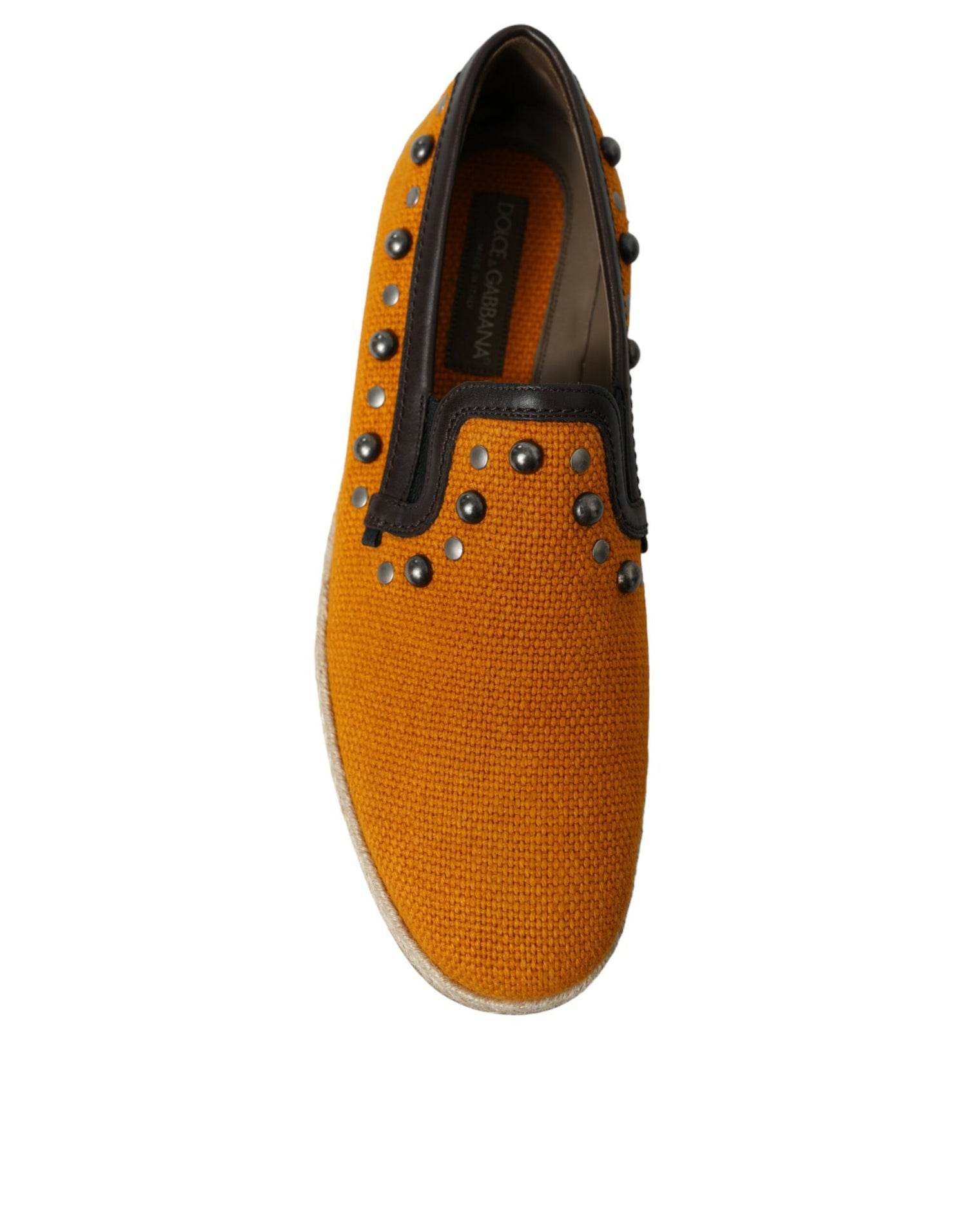 Orange Linen Leather Studded Loafers Shoes